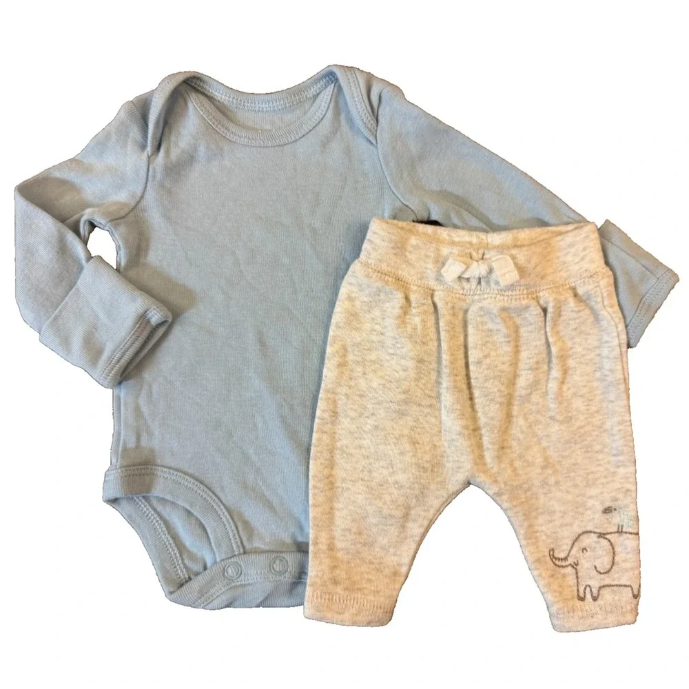 Carters Preemie Baby Boy Outfit Bodysuit Shirt Pants Reborn Clothes Elephant Lot